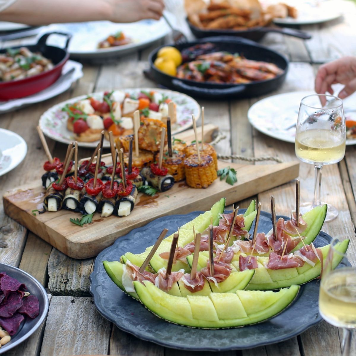 Bamboo skewers at a picnic