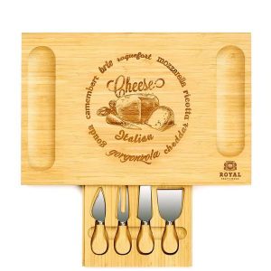 Royal Craft Wood Bamboo Cheese Board and Knife Set