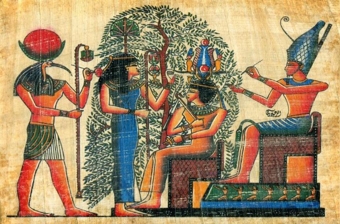 Ancient Egyptian painting with planters