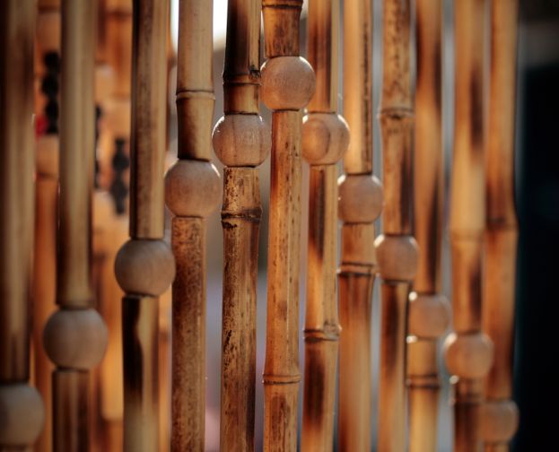 Plain bamboo beaded curtain up close