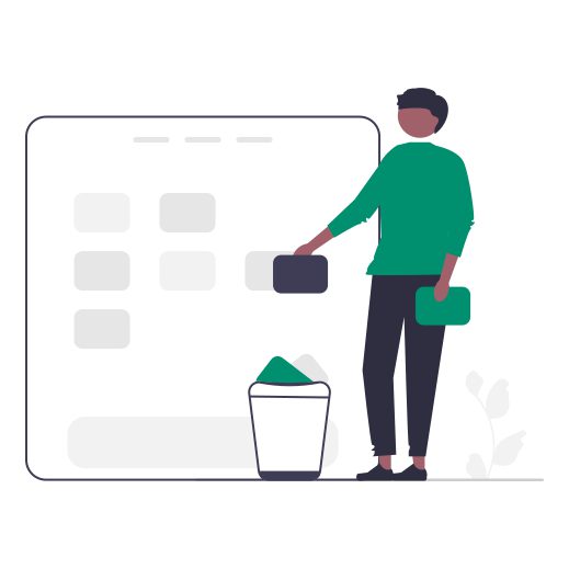 Illustration of a man throwing garbage in a trash bin