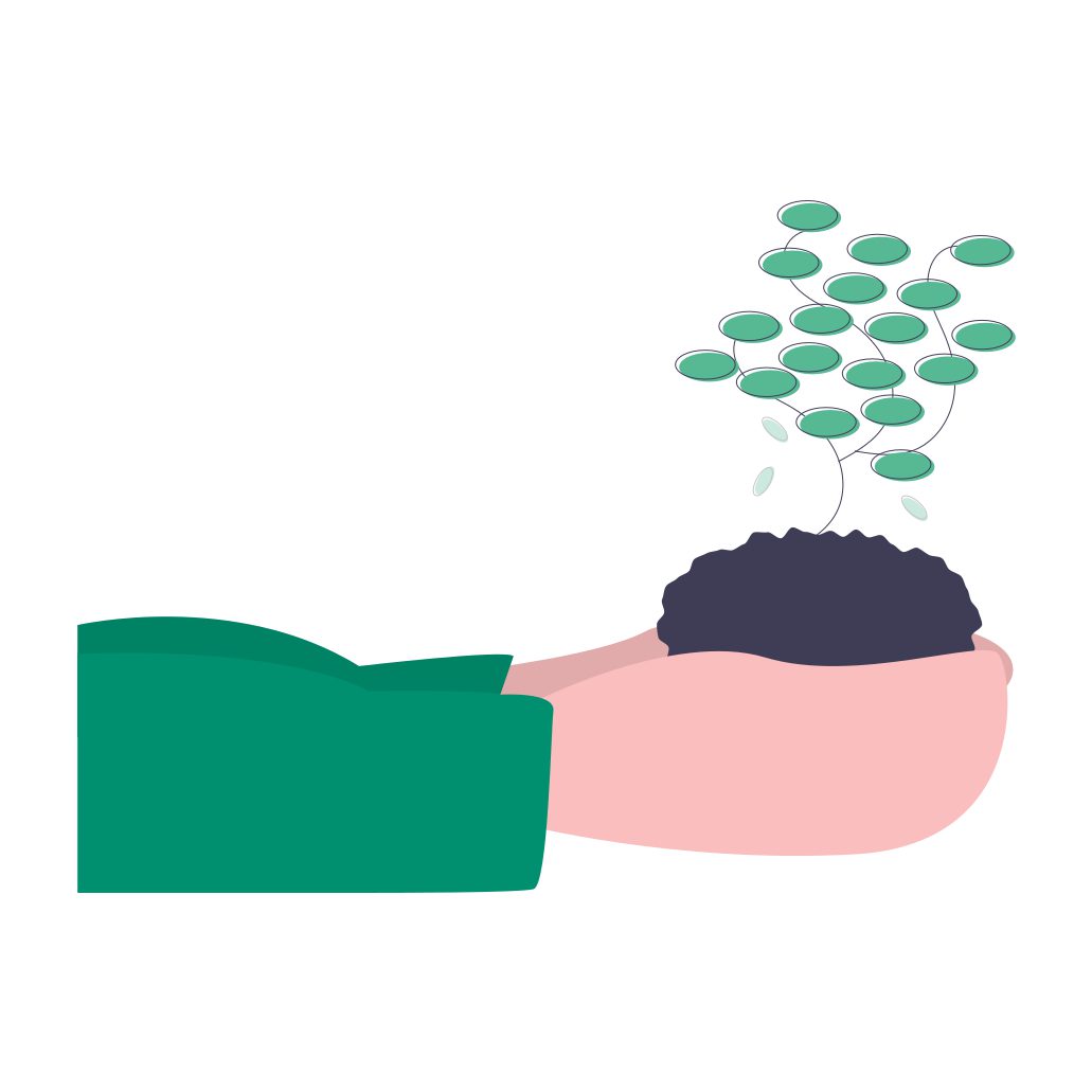 Illustration of a person holding a baby plant