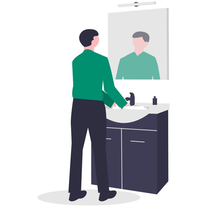 Illustration of a man using a bathroom sink