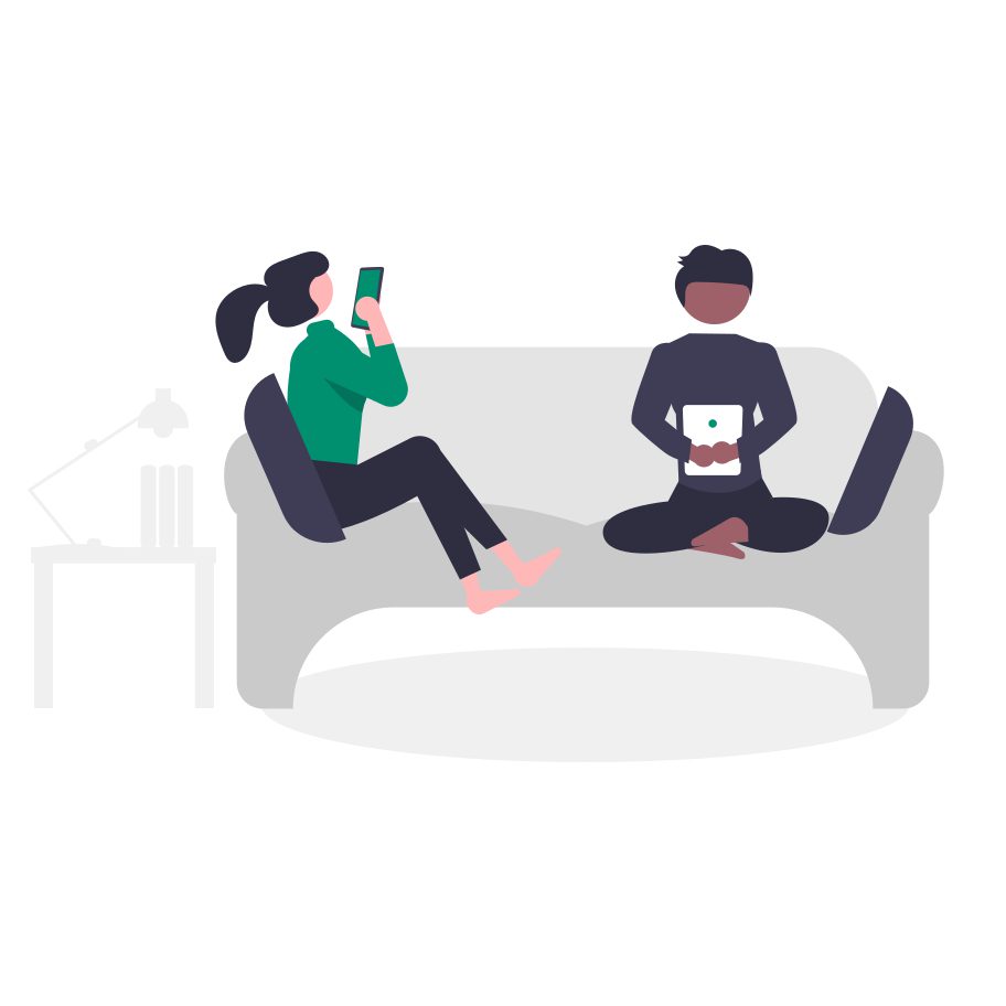 Illustration of two people relaxing on a sofa